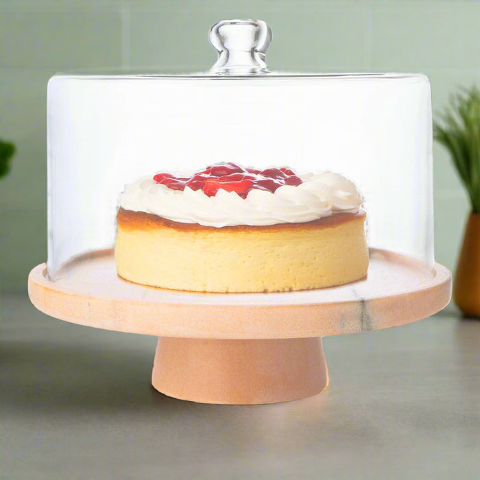 Godinger Pink Marble Footed Cake Stand With Dome