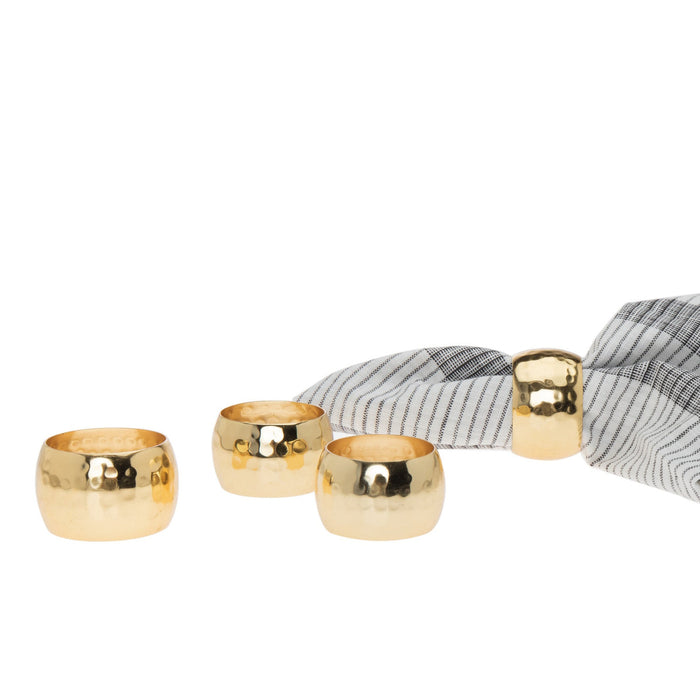 Godinger Round Gold Hammered Napkin Ring Set