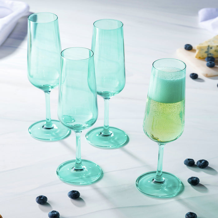 Godinger Sheer Light Green Flute Set Of 4