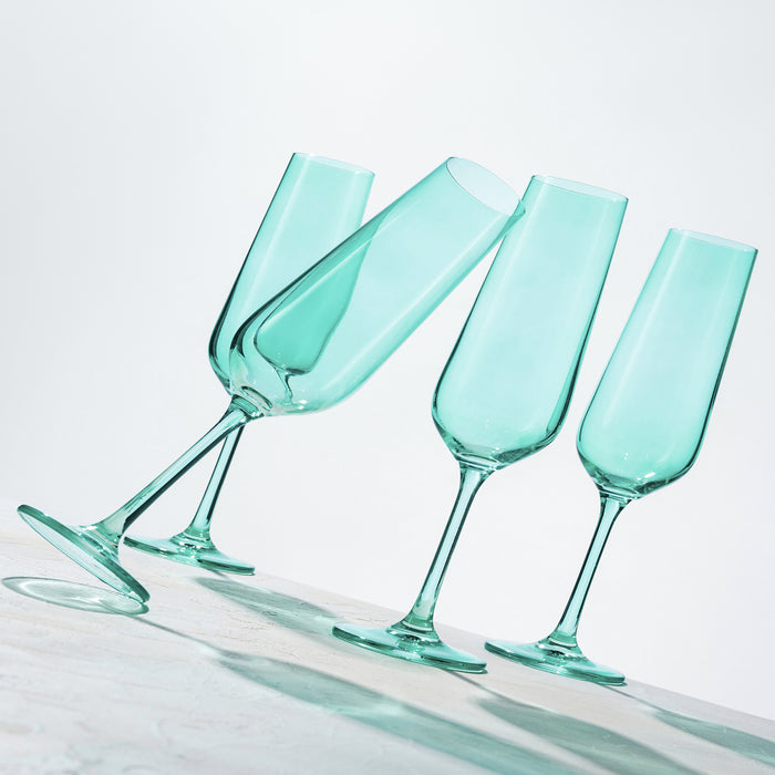 Godinger Sheer Light Green Flute Set Of 4