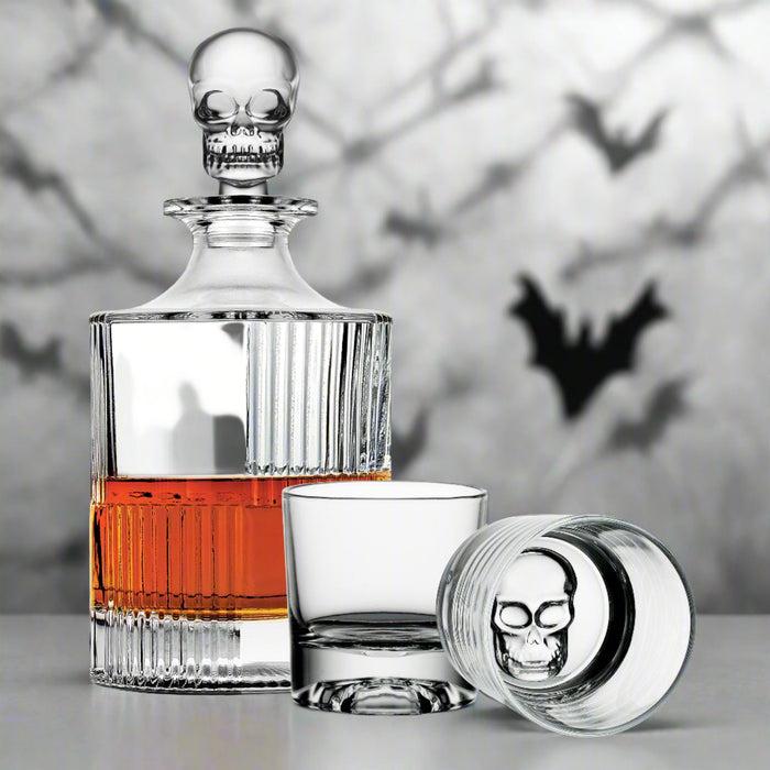 Godinger Skull 3 Piece Round Whiskey Decanter Set