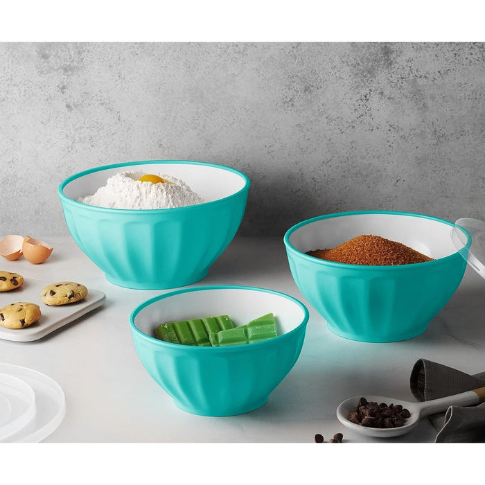 Godinger Teal Fluted 3 Piece Storage Bowl Set