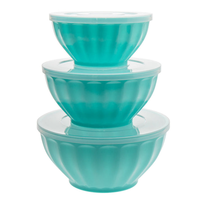 godinger Teal Fluted 3 Piece Storage Bowl Set