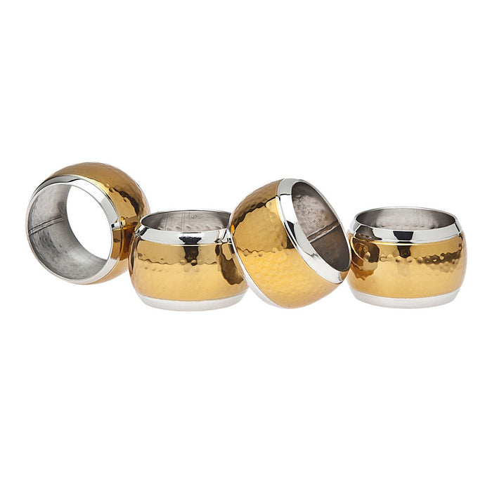 Godinger Two Toned Hammered Napkin Ring Set