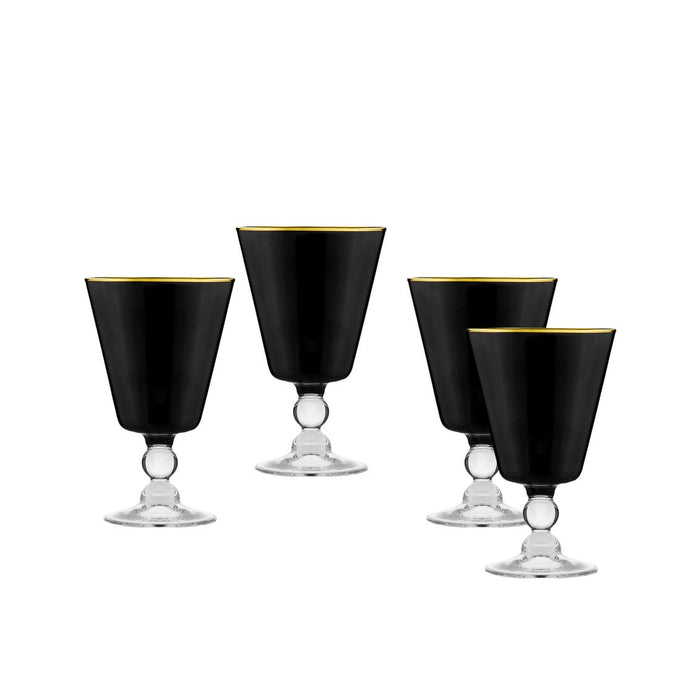 godinger Vitolo Gold Rim Black Goblet Set of 4