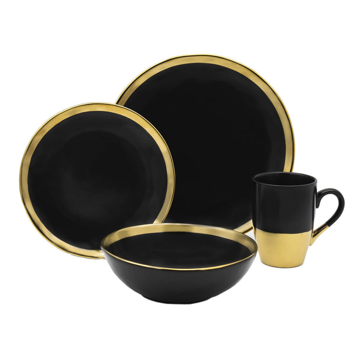 godinger Golden Onyx 4 Piece Dinner Set Service For 1
