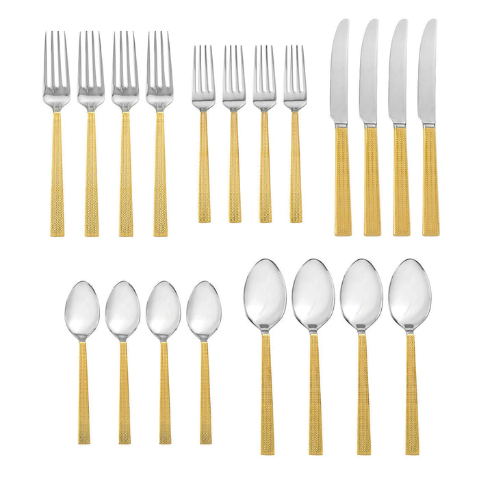 Godinger Harrington 18/10 Gold 20 Piece Flatware Set Service For 4