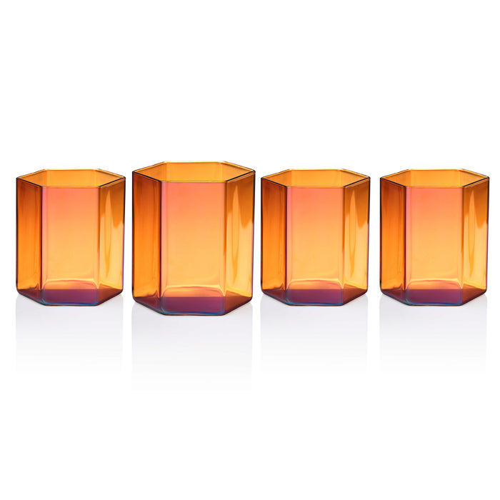godinger Helix Amber Double Old Fashion Glass Set of 4