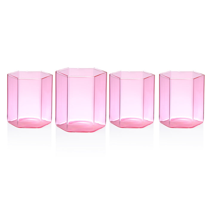 godinger Helix Pink Double Old Fashion Glass Set of 4