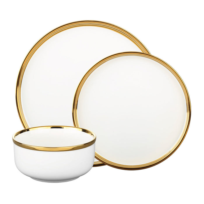 godinger Hillcrest 12 Piece Gold Rim Dinnerware Set Service For 4