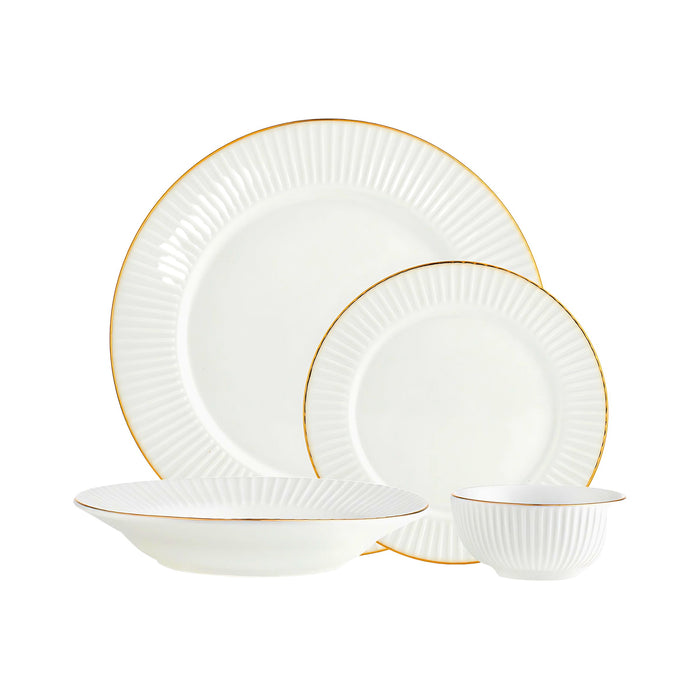 godinger Inventure Gold Rim Porcelain 16 Piece Dinnerware Set Service For 4