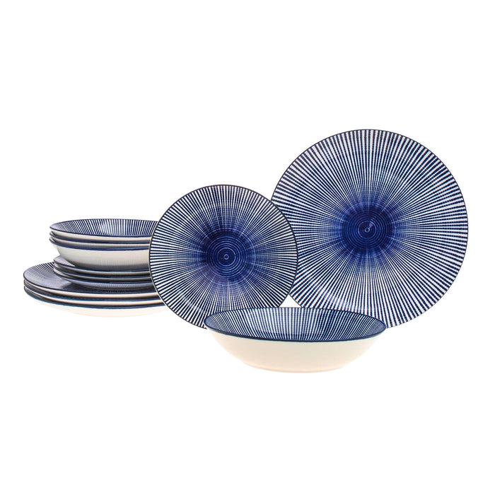 Godinger Laura Blue Porcelain 12 Piece Dinnerware Set Service For 4