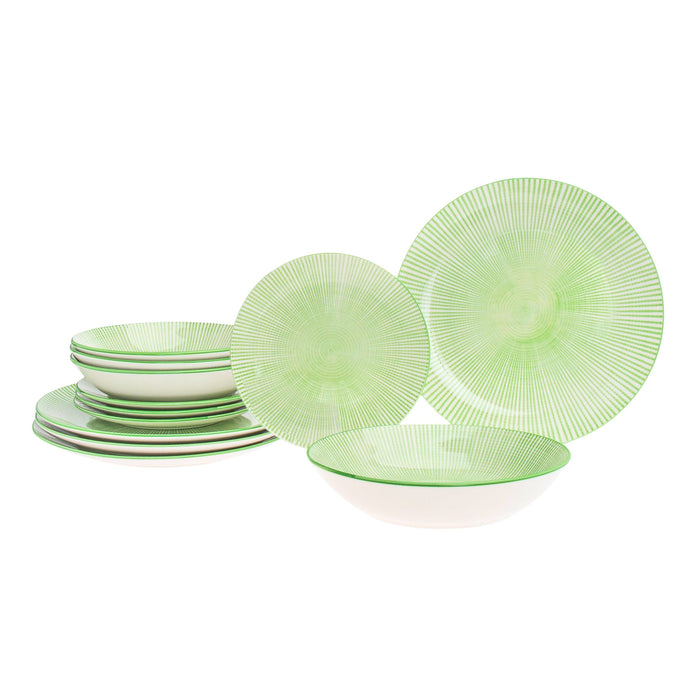 Godinger Laura Green Porcelain 12 Piece Dinnerware Set Service For 4