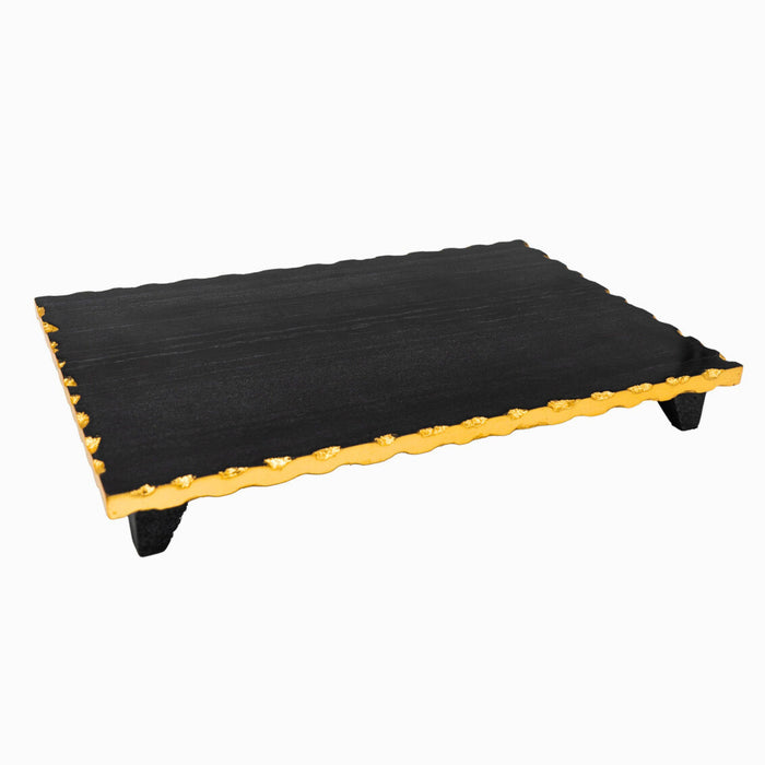 godinger Lavi Black Marble Gold Organic Edge Raised Challah Board
