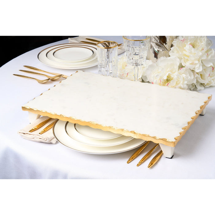 godinger Lavi White Marble Gold Organic Edge Raised Challah Board