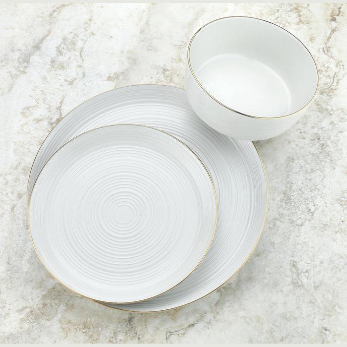 Godinger Linear Porcelain Gold Rim 12 Piece Dinnerware Set Service For 4