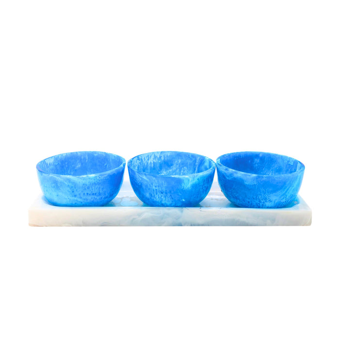 godinger Lucente Blue Resin Serving Tray & Appetizer Bowls