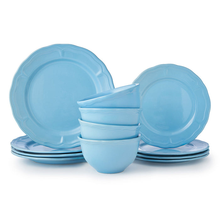 Godinger Madison Blue Stoneware 12 Piece Dinnerware Set Service For 4