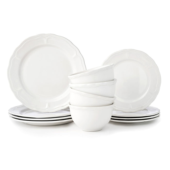 Godinger Madison White Stoneware 12 Piece Dinnerware Set Service For 4