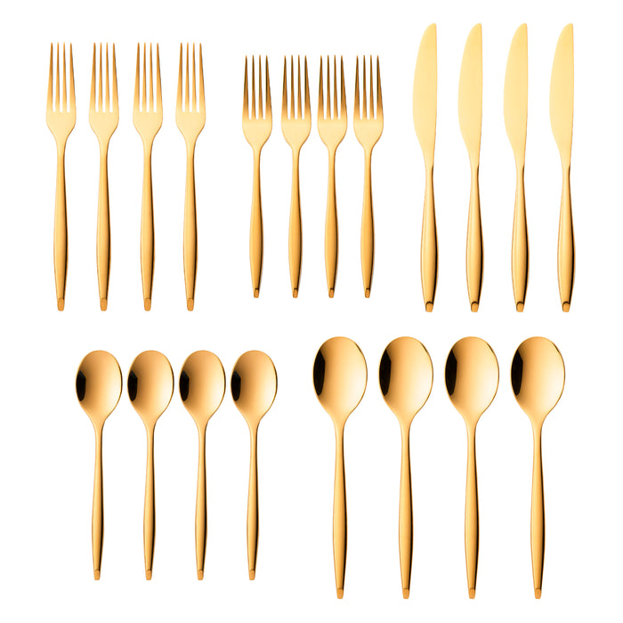 Godinger Milano Mirrored Gold 18/10 Stainless Steel 20 Piece Flatware Set Service For 4