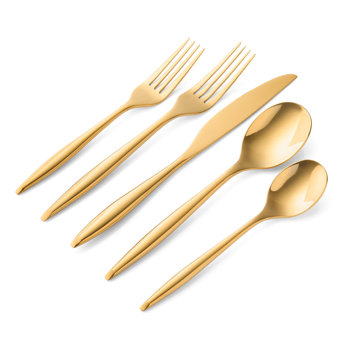 Godinger Milano Mirrored Gold 18/10 Stainless Steel 20 Piece Flatware Set Service For 4