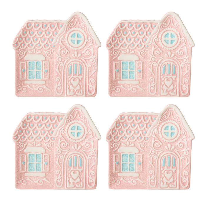 Godinger Pink Gingerbread House Appetizer Plate Set Of 4