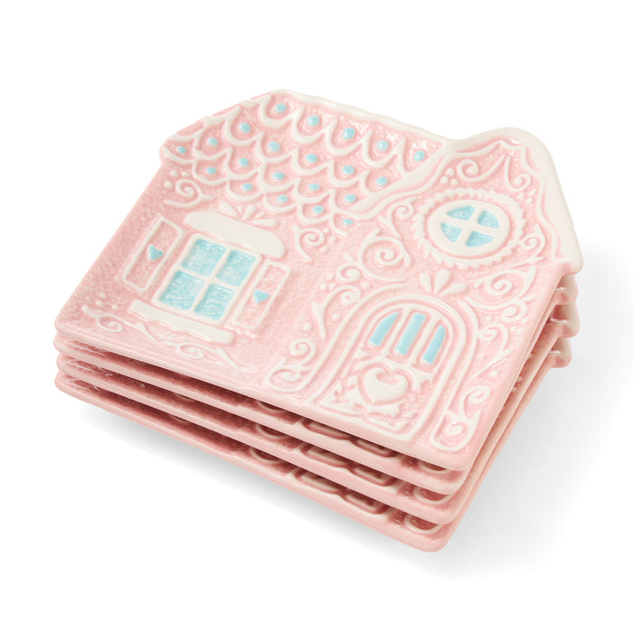 Godinger Pink Gingerbread House Appetizer Plate Set Of 4