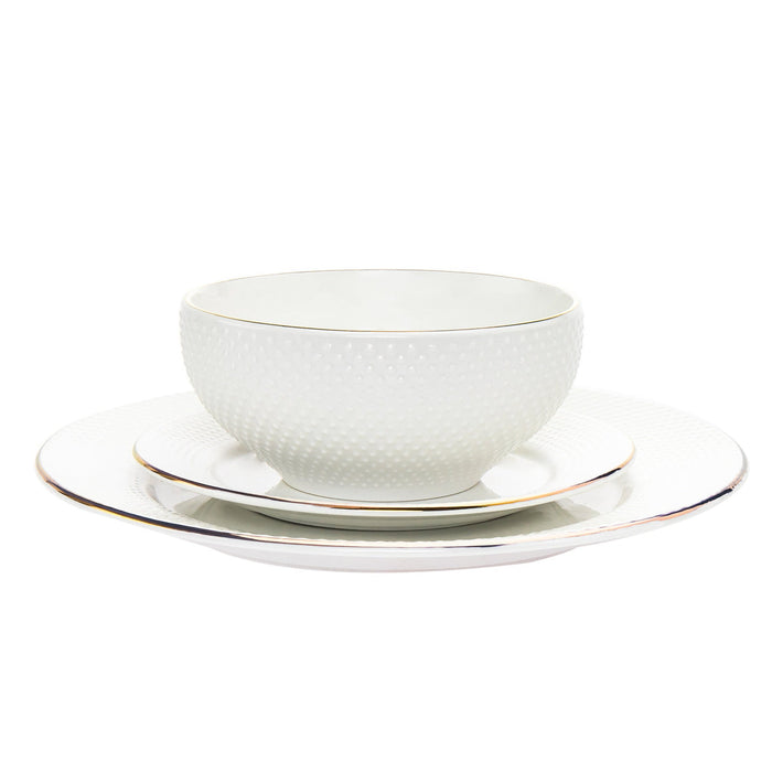 Godinger Pique Gold Rim Porcelain 18 Piece Dinnerware Set Service For 6