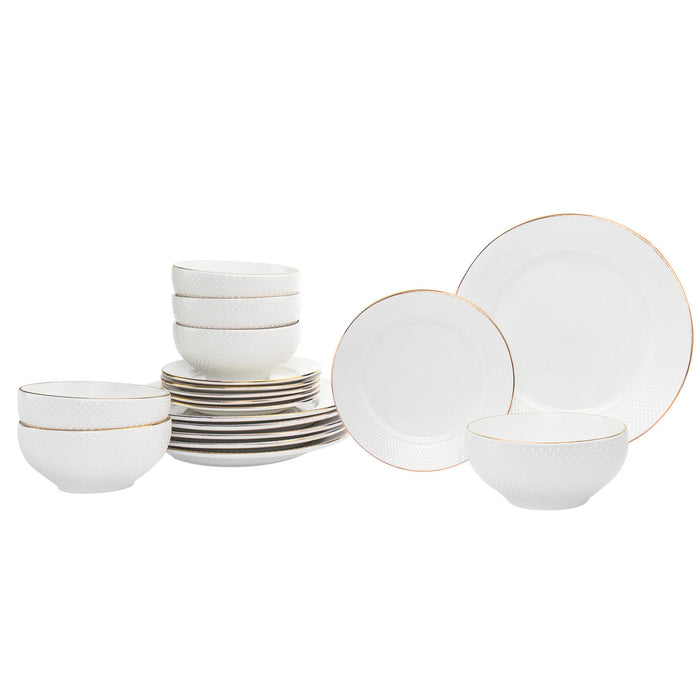 Godinger Pique Gold Rim Porcelain 18 Piece Dinnerware Set Service For 6
