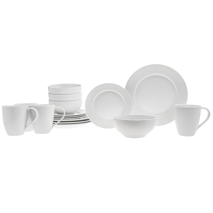 Godinger Pique Plain Porcelain 16 Piece Dinnerware Set Service For 4