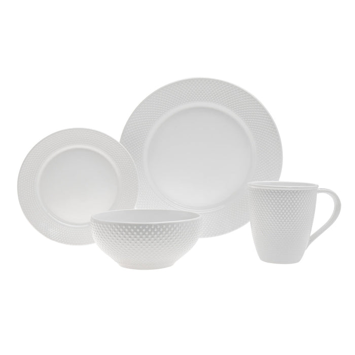 godinger Pique Plain Porcelain 16 Piece Dinnerware Set Service for 4