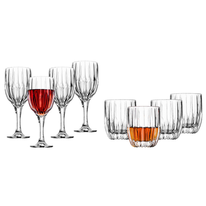 godinger Pleat 8 Piece Goblet & Double Old Fashion Set