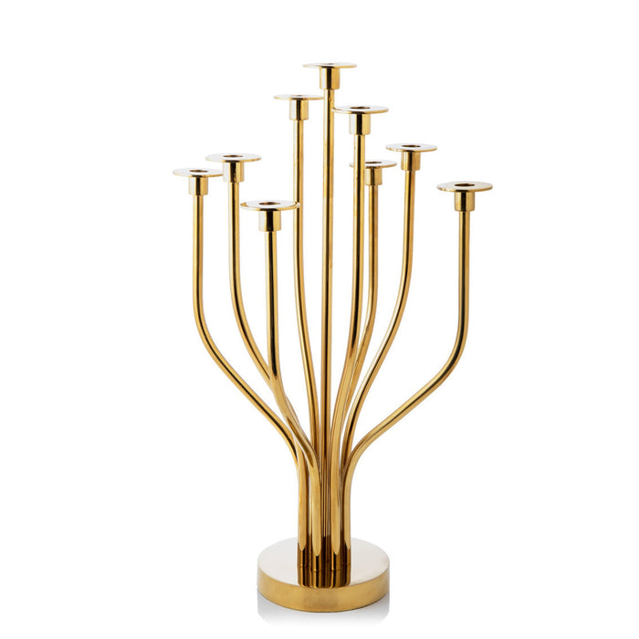 godinger Radiant Tree 9 Light Mirrored Gold Candelabra