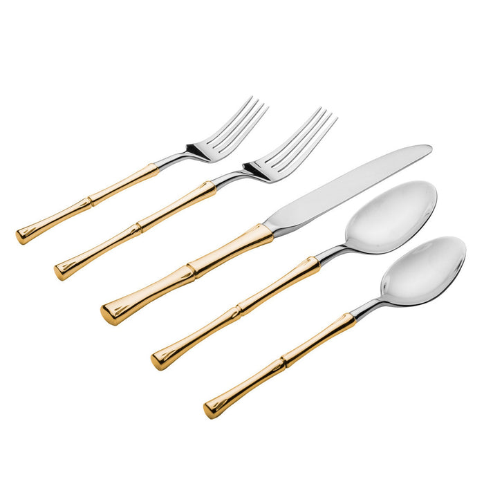 Godinger Rattan Mirrored Accented Gold 18/10 Stainless Steel 20 Piece Flatware Set Service For 4