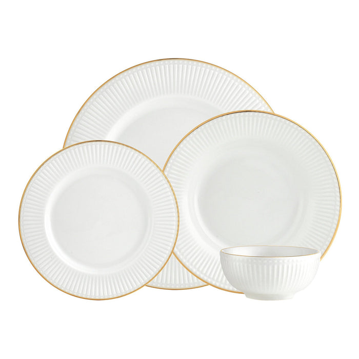 godinger Republique Porcelain Gold Rim 16 Piece Dinnerware Set Service For 4