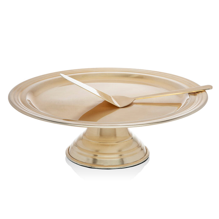 godinger Revere Champagne Gold Footed Cake Stand with Server