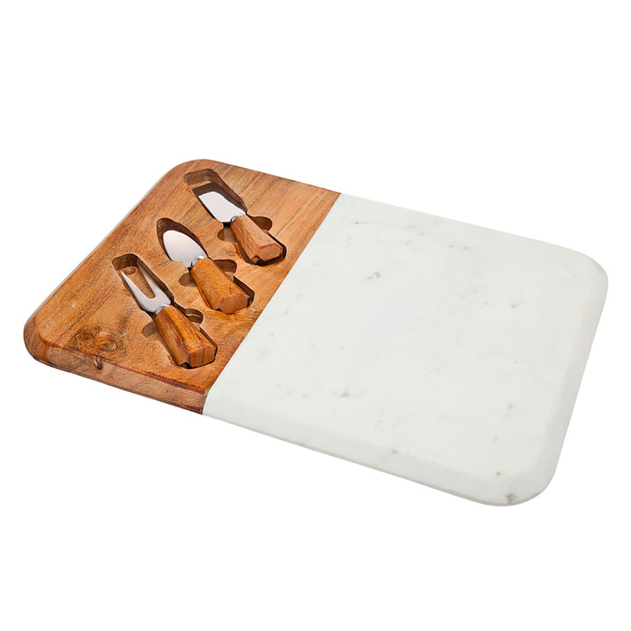 godinger Rosewood Marble & Wood Cheese Board with Cheese Knife Set