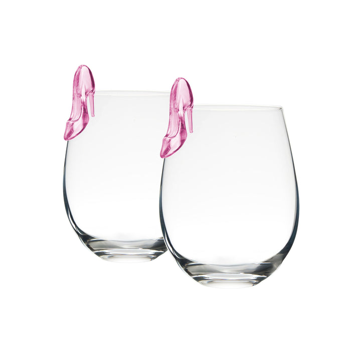 godinger Runway High Heel Pink Stemless Wine Set of 2