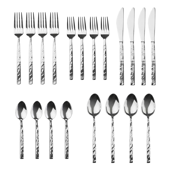 Godinger Rustic Mirrored 18/10 Stainless Steel 20 Piece Flatware Set Service For 4