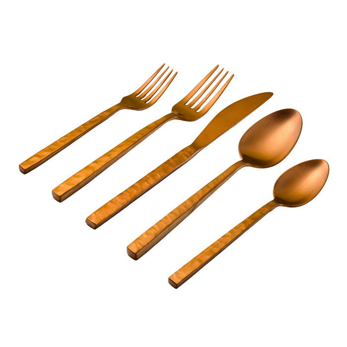 Godinger Rustic Mirrored Copper 18/10 Stainless Steel 20 Piece Flatware Set Service For 4