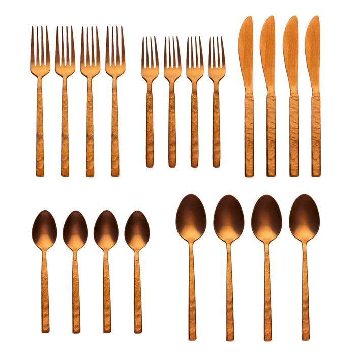 Godinger Rustic Mirrored Copper 18/10 Stainless Steel 20 Piece Flatware Set Service For 4