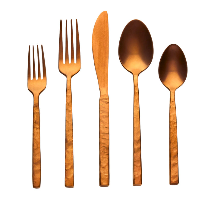 godinger Rustic Mirrored Copper 18/10 Stainless Steel 20 Piece Flatware Set Service For 4