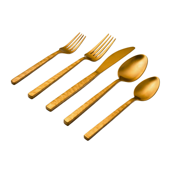 Godinger Rustic Mirrored Gold 18/10 Stainless Steel 20 Piece Flatware Set Service For 4