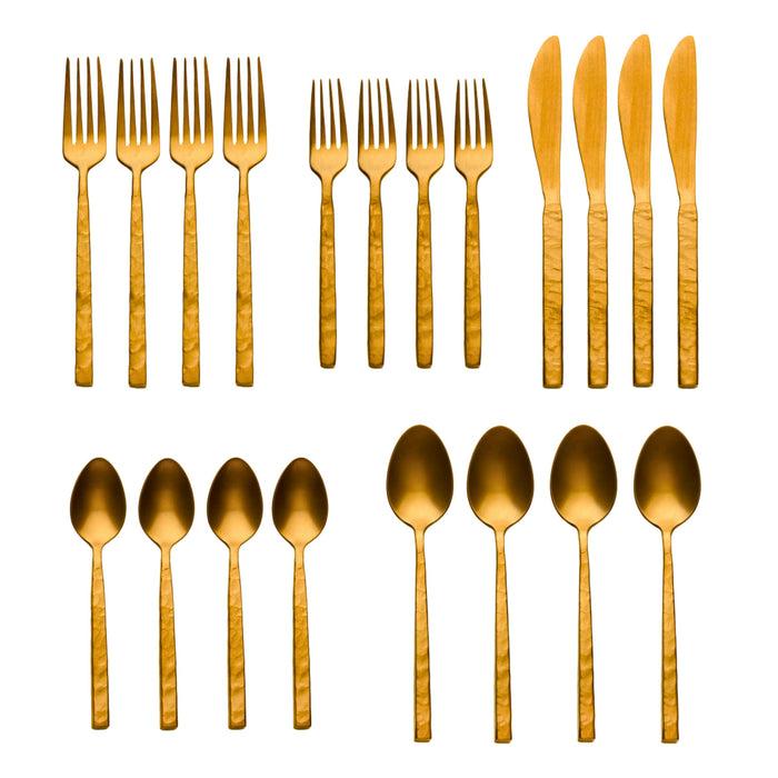 Godinger Rustic Mirrored Gold 18/10 Stainless Steel 20 Piece Flatware Set Service For 4