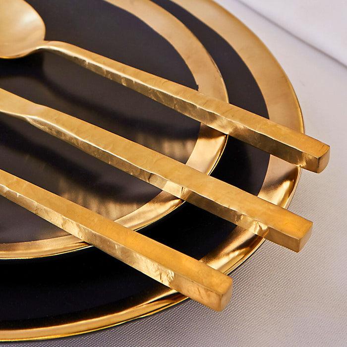 Godinger Rustic Mirrored Gold 18/10 Stainless Steel 20 Piece Flatware Set Service For 4