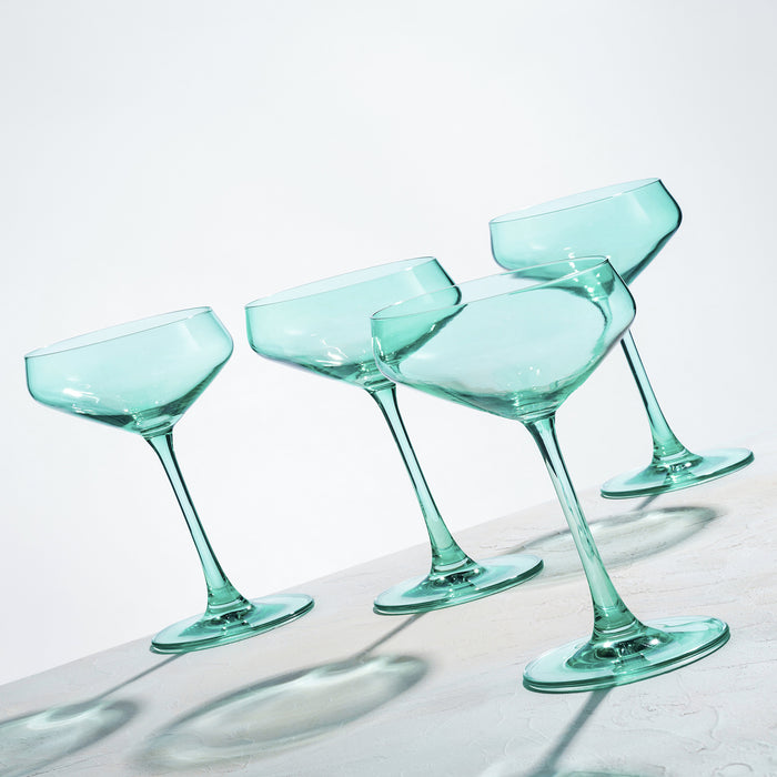 Godinger Sheer Light Green Champagne Coupe Set Of 4