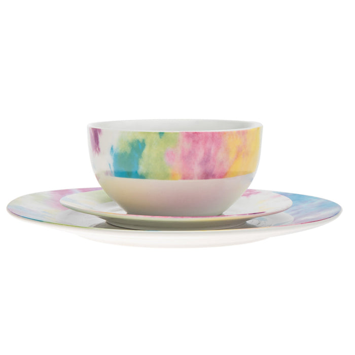 Godinger Tie Dye Multicolor Porcelain 16 Piece Dinnerware Set Service For 4