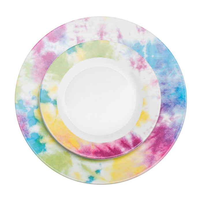 Godinger Tie Dye Multicolor Porcelain 16 Piece Dinnerware Set Service For 4