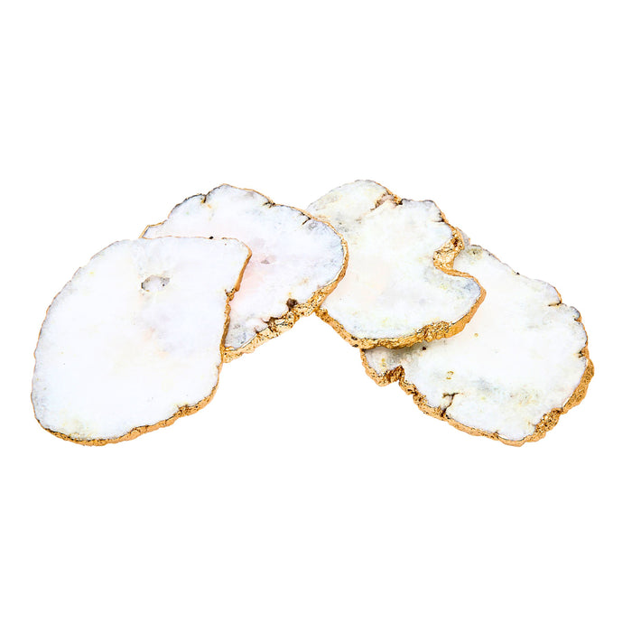 godinger White Quartz Gold Metallic Edged Coaster Set