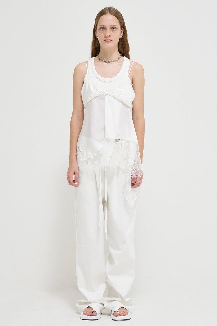 Goen.j Asymmetric Double-layered Lace Trimmed Camisole IVORY